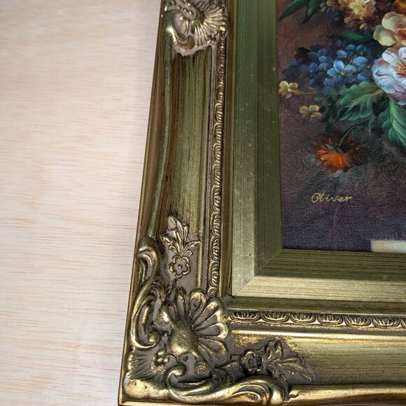 Signed StIll Life Oil Painting with Original Gold Frame and Backing - Picture 12 of 15